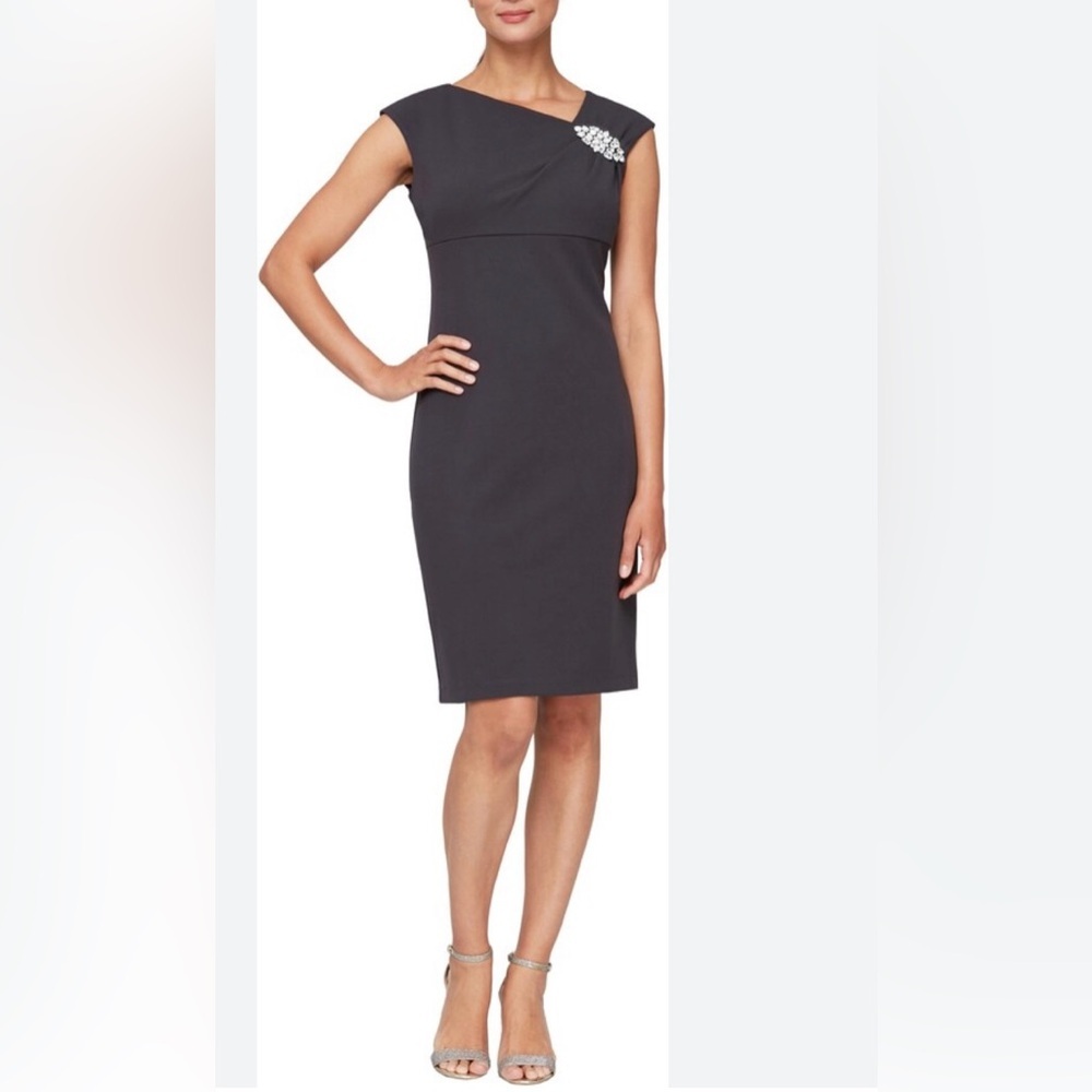 SLNY Gray Strapless Sheath Dress for Cocktail